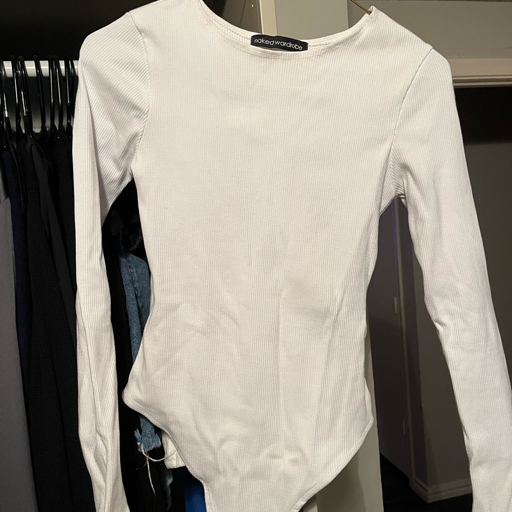 NWOT Naked Wardrobe White Long Sleeve Bodysuit